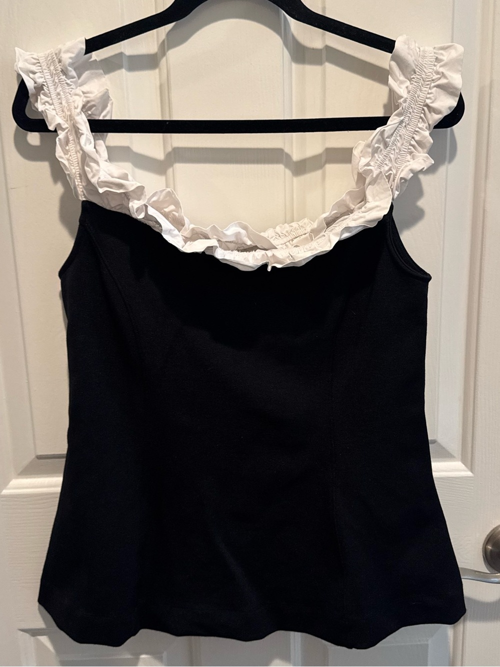 Maeve by Anthropologie Black Tank Top with White Ruffled Straps - Size L
